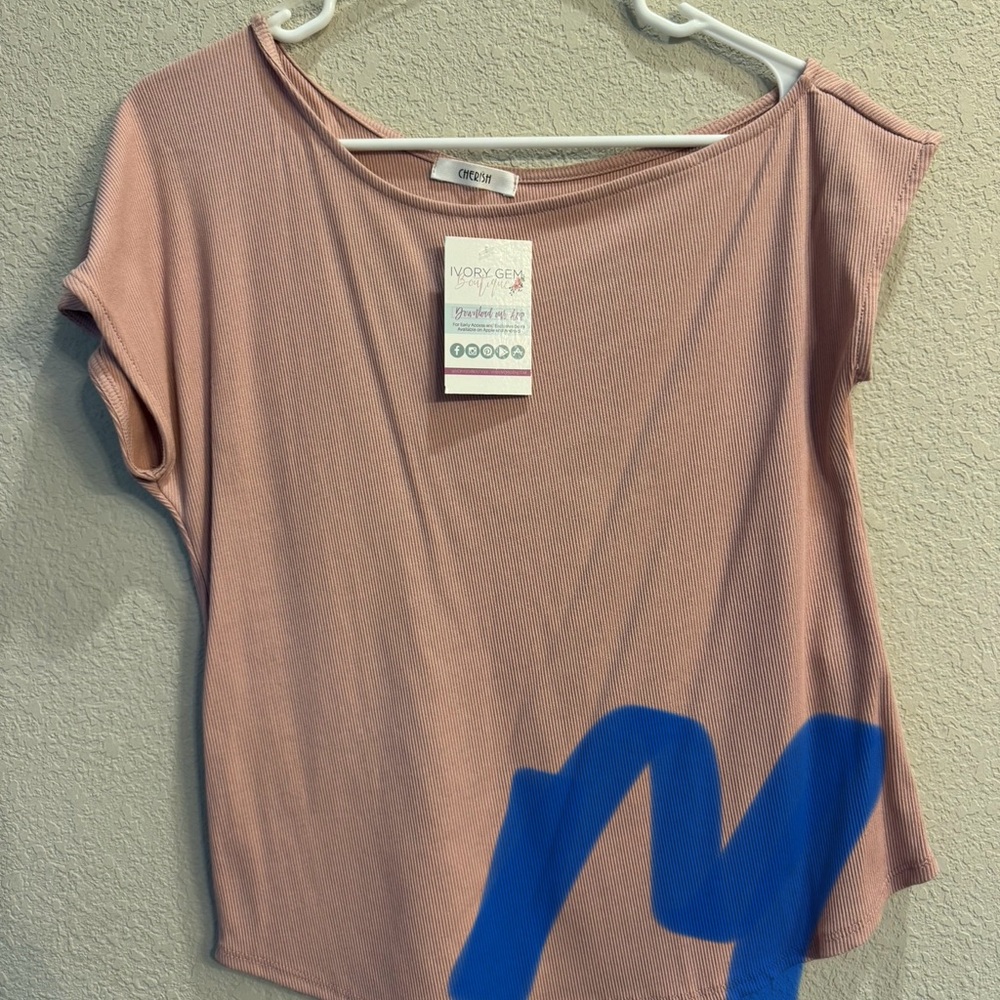Pink Asymmetrical Graphic Cuffed Sleeve Tee